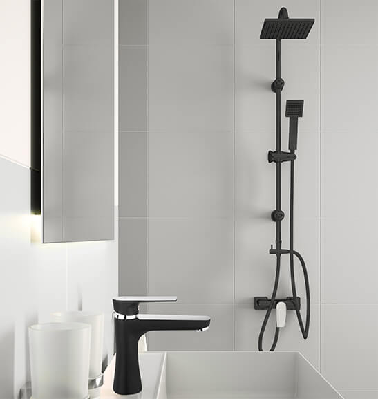 Bathroom with black mixers